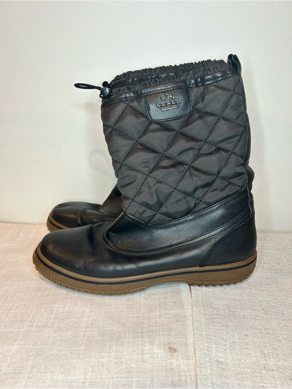 COACH womens Brown Quilted Winter Boots
